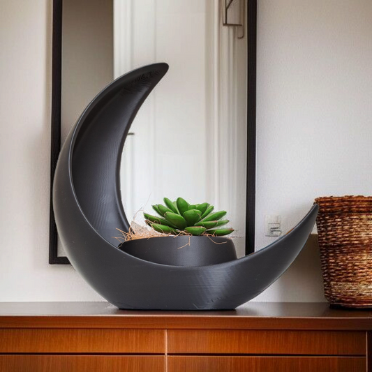 Crescent Moon Decoration With Elliptical Plant Pot image 1
