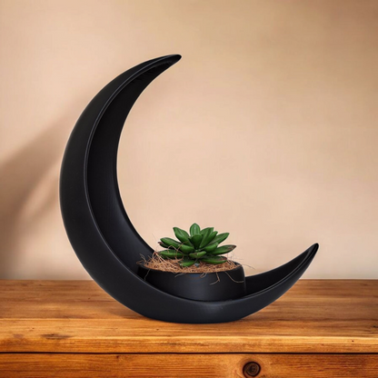 Crescent Moon Decoration With Elliptical Plant Pot image 0