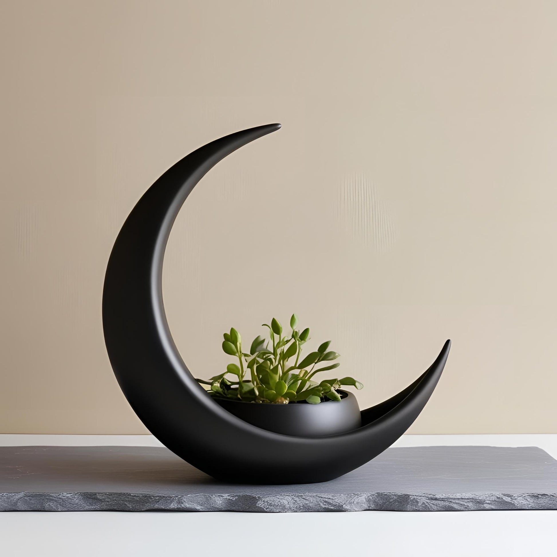 Crescent Moon Decoration With Elliptical Plant Pot image 2