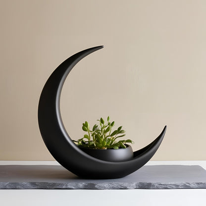 Crescent Moon Decoration With Elliptical Plant Pot image 2