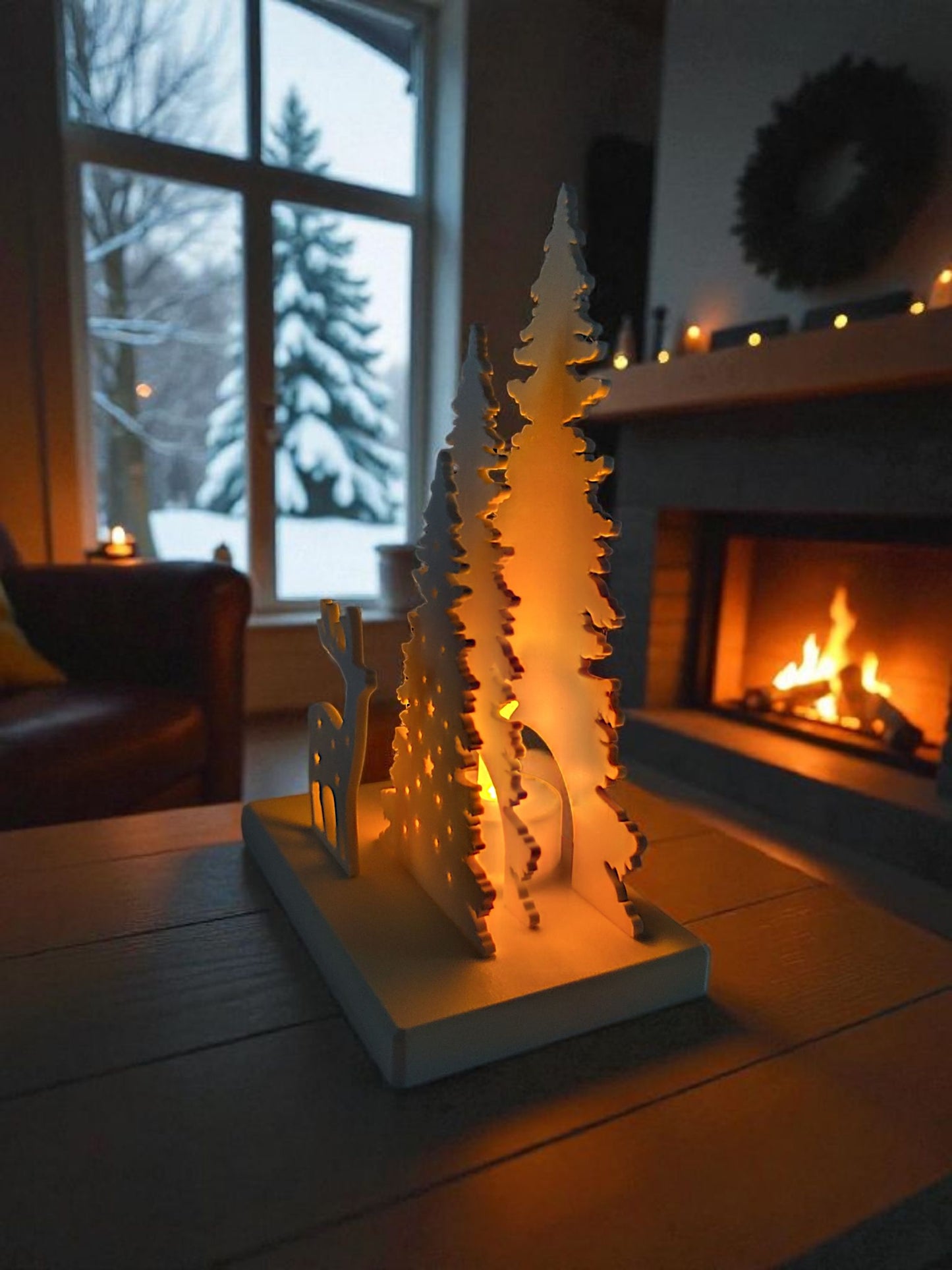 Winter Glow Scene – Christmas LED Tealight Holder