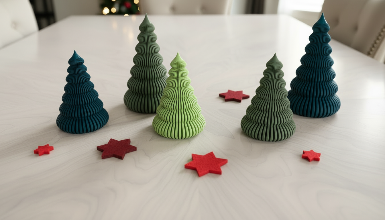 Serene Modern Christmas Tree Tealight Holder Set