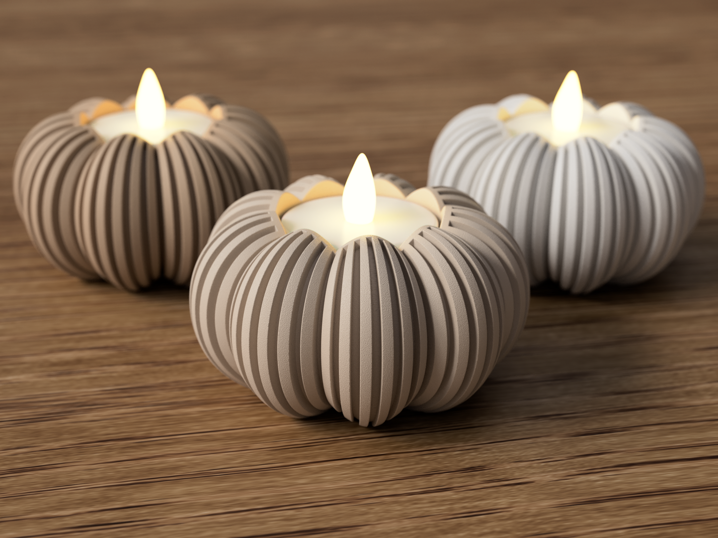 Ribbed Pumpkin Tealight Holder - Set of 3
