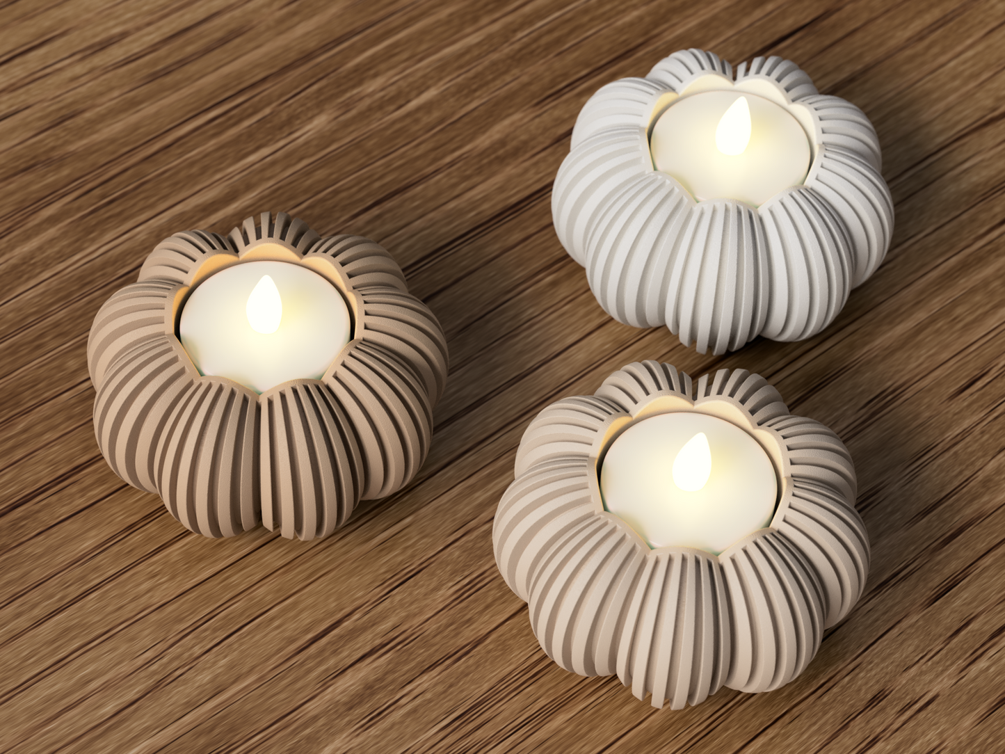 Ribbed Pumpkin Tealight Holder - Set of 3